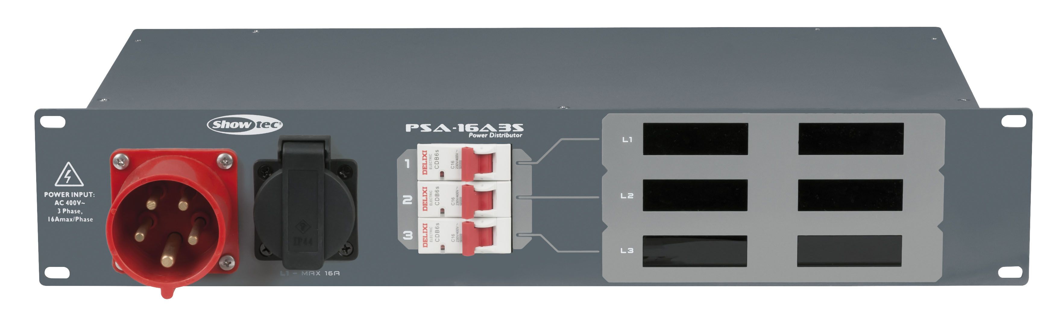 Showtec PSA-16A3S 16A 5pol. CEE auf 6x Schuko