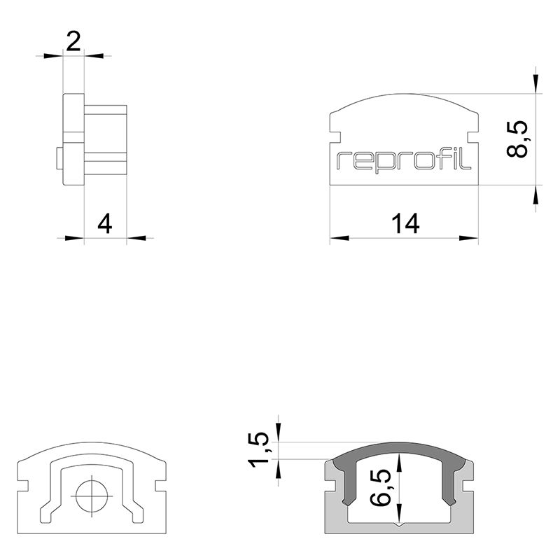 REPROFIL Endkappe F-AU-01-08 weiß 14mm 2Stk