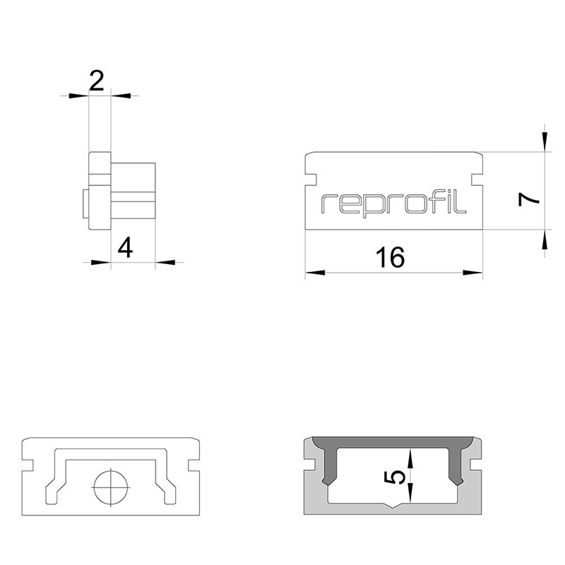 REPROFIL Endkappe P-AU-01-10 grau 16mm 2Stk