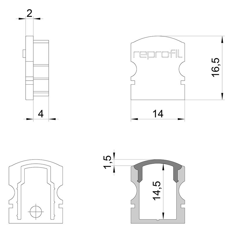 REPROFIL Endkappe F-AU-02-08 weiß 14mm 2Stk