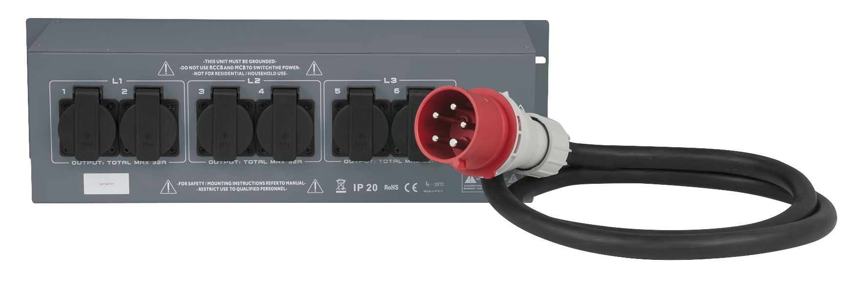 Showtec PSA-32A6S 32A CEE 5pol. auf 6x Schuko