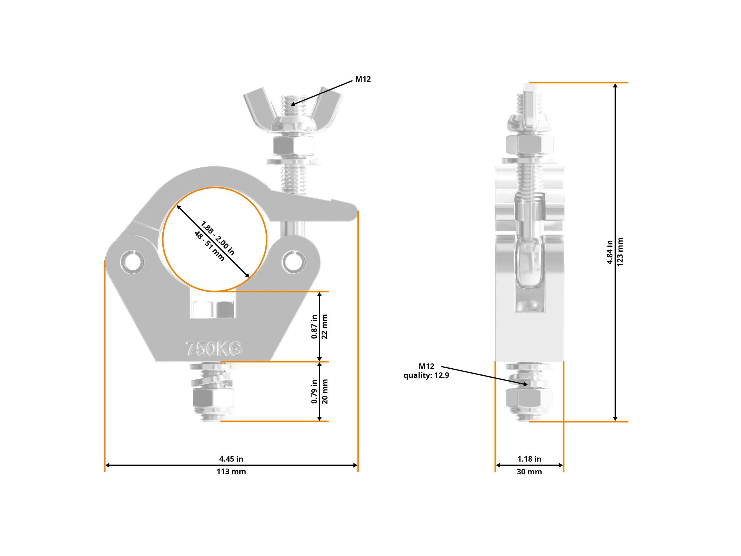 Global Truss Half Coupler Slim Hex sw.48-51/30/750