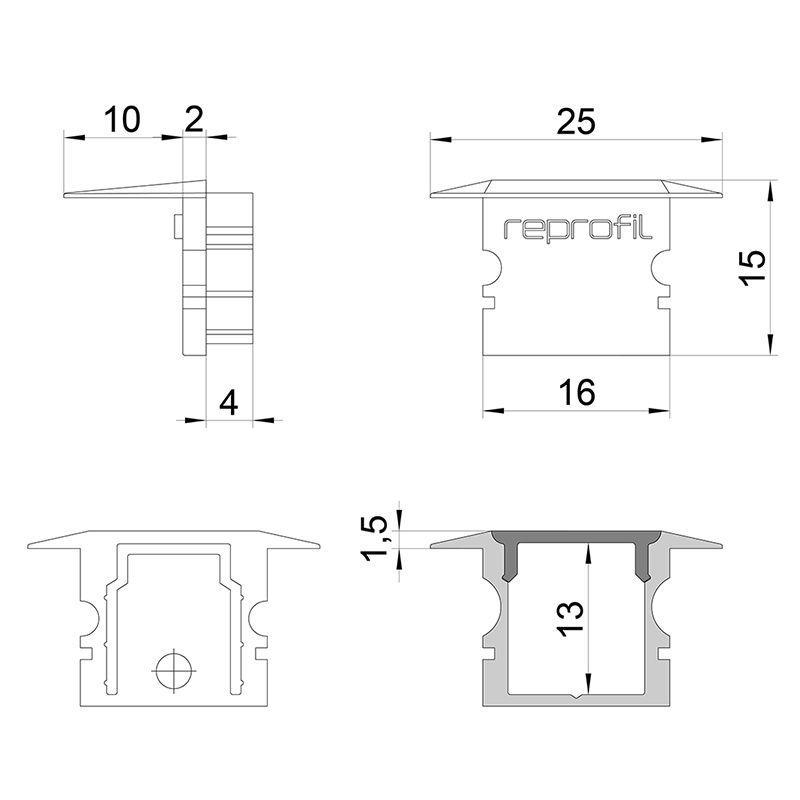 REPROFIL Endkappe P-ET-02-10 weiß 25mm 2Stk