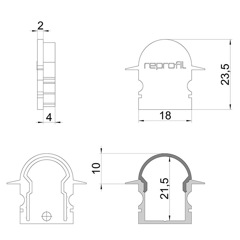 REPROFIL Endkappe R-ET-02-12 grau 27mm 2Stk