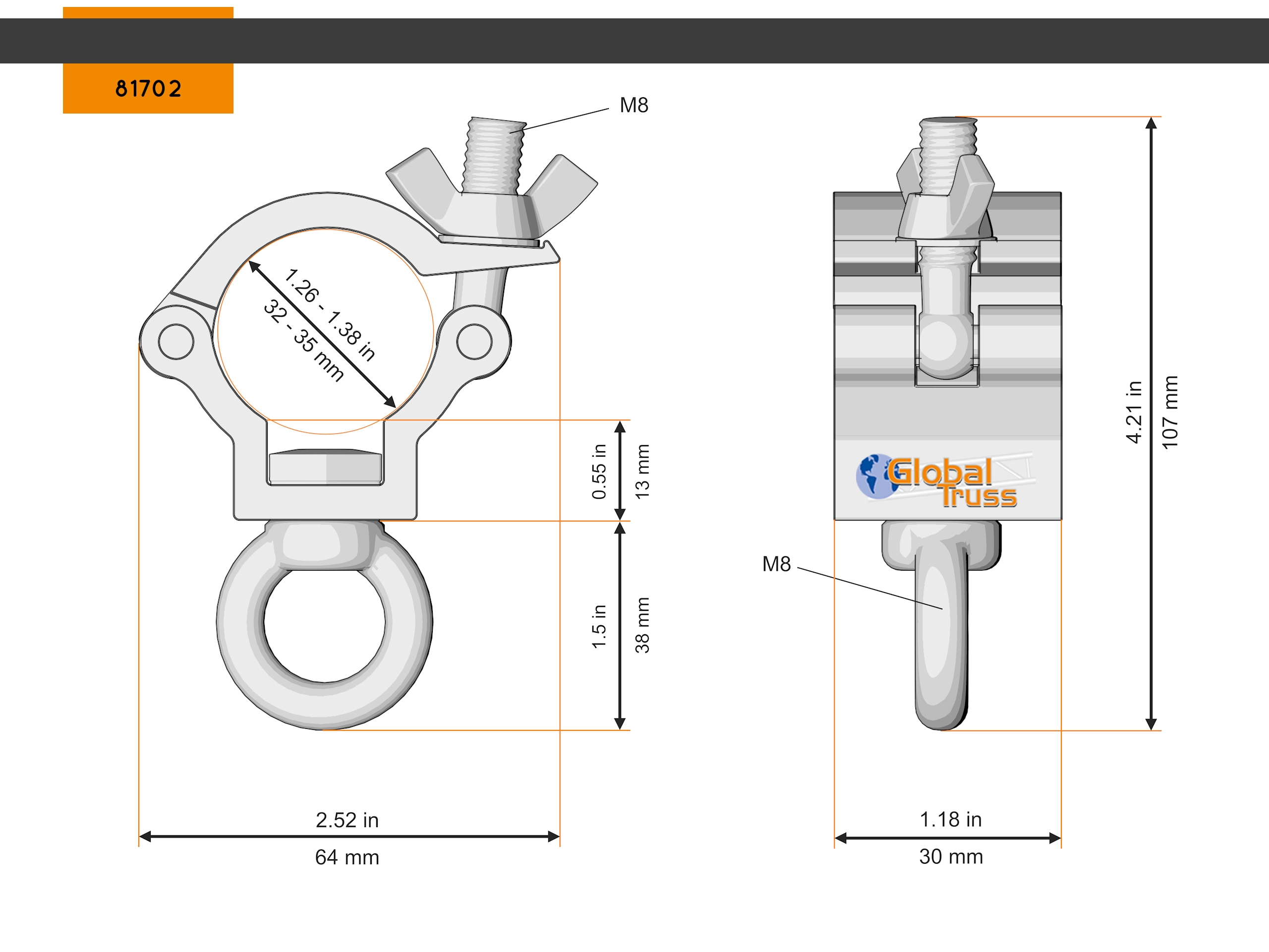 Global Truss Half Coupler Small 35 Eye