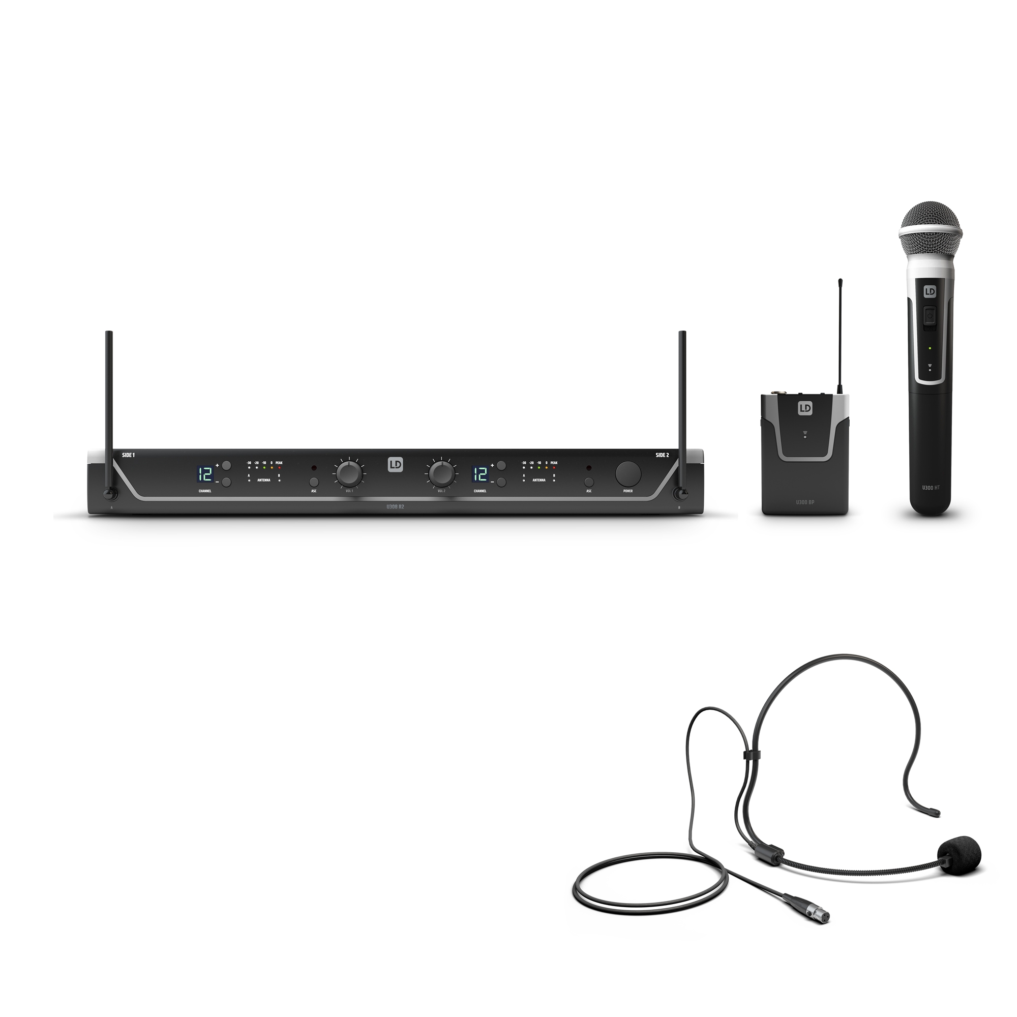 LD Systems U308HBH2 Funk System Bodypack, Headset & Handmikro dynamisch