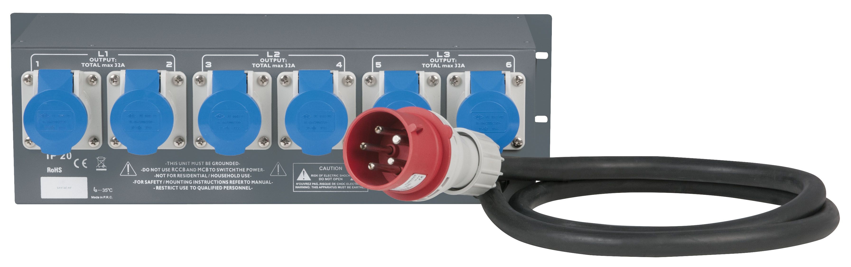 Showtec PSA-32A6C 32A 5pol. CEE auf 6x 1pol. CEE