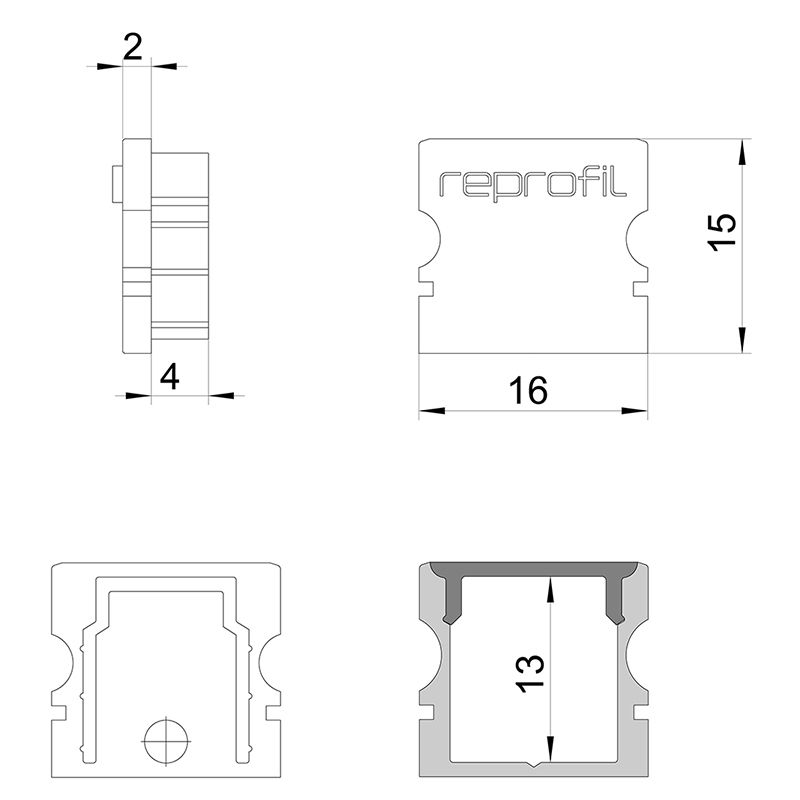 REPROFIL Endkappe P-AU-02-10 grau 16mm 2Stk