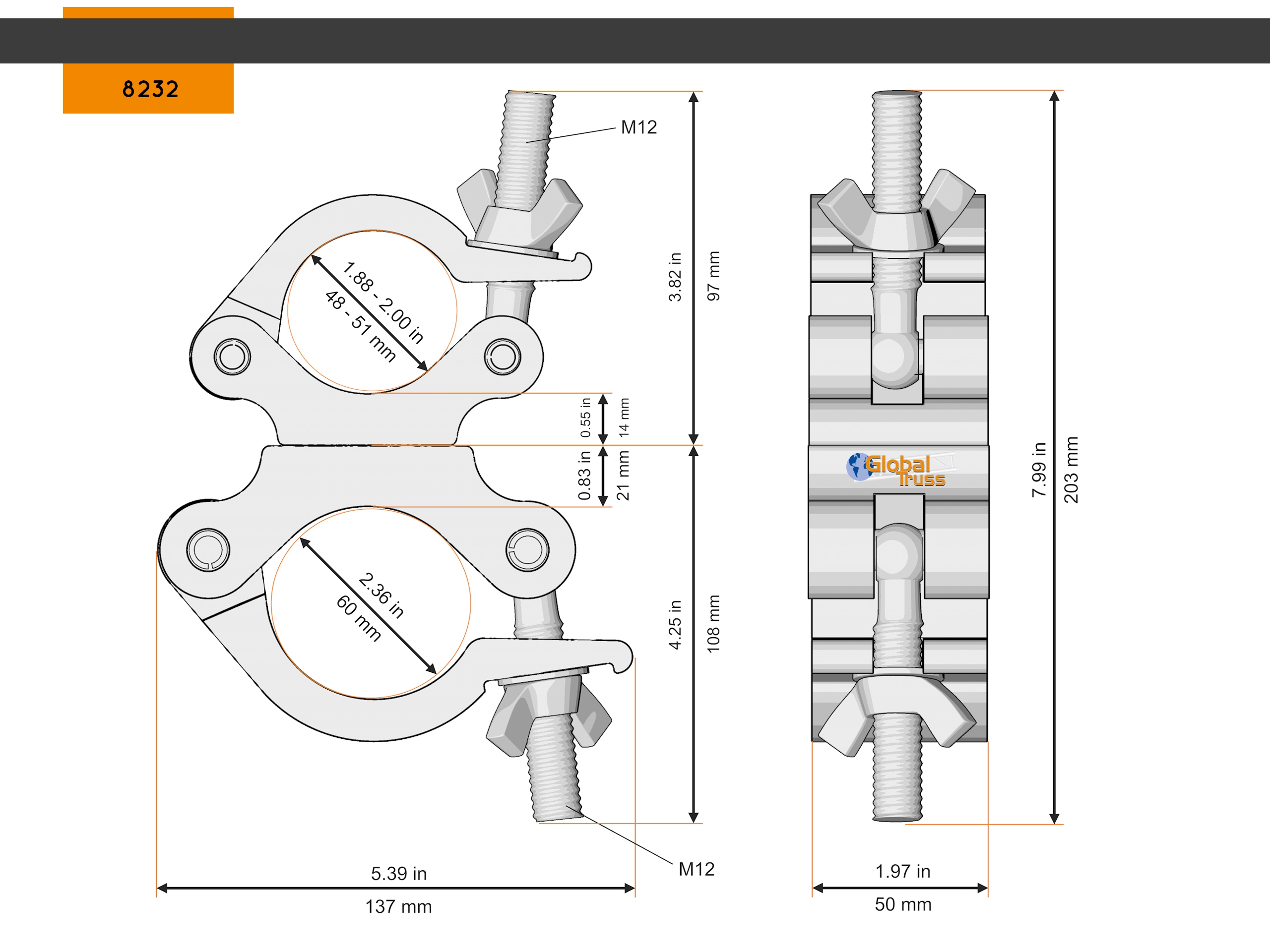 Global Truss Swivel Coupler 50-60/50/500kg